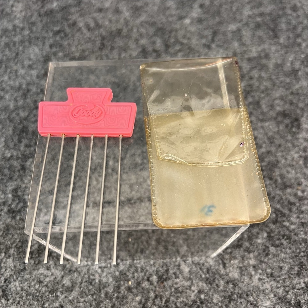 Vintage Goody Hair Pick Comb Tease Lift Metal Purse Travel Pink 3.5" With Case